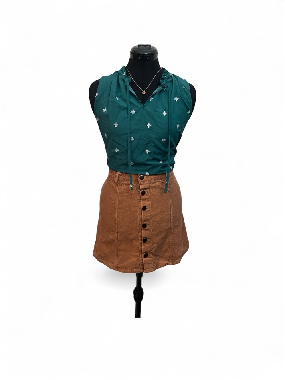 Brown Button-Front Corduroy Skirt